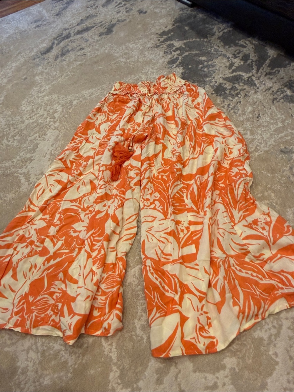 True Destinations Orange Floral Botanical Wide Leg Pants, M Beach Resort - Picture 2 of 8